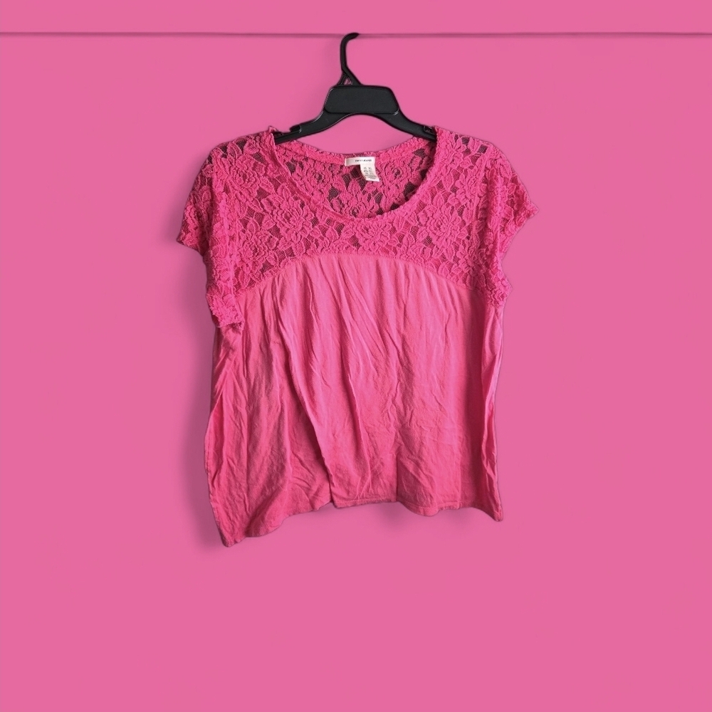 4/$15 DKNY Fuchsia Lace Short Sleeve Top Boho Tee Layer Dress Bright - Picture 2 of 6